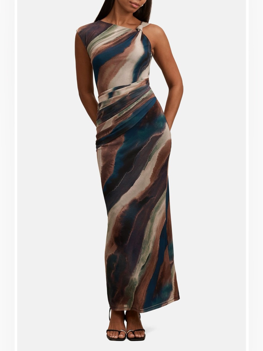 Ever After Karina Knotted One Shoulder Mesh Maxi Dress Size 14 NWT